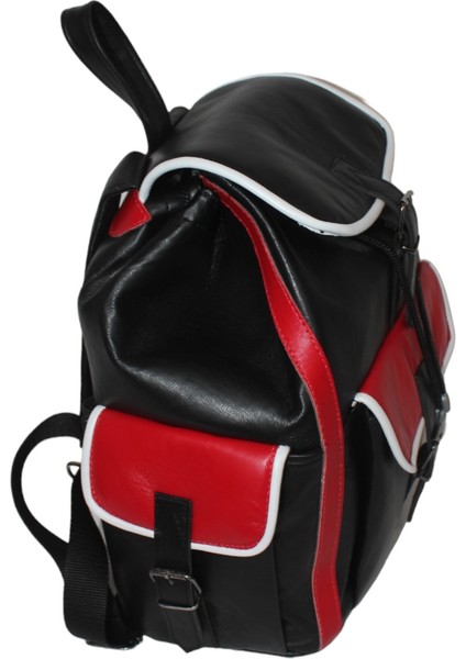 Hakiki Deri Sırt Çantası Siyah Kırmızı Beyaz Garnili 3 Cep Model ÇNTDRSYHKRMZBYZ3CEP01 Okulda,İşte,Kursta,Tatilde modelleri