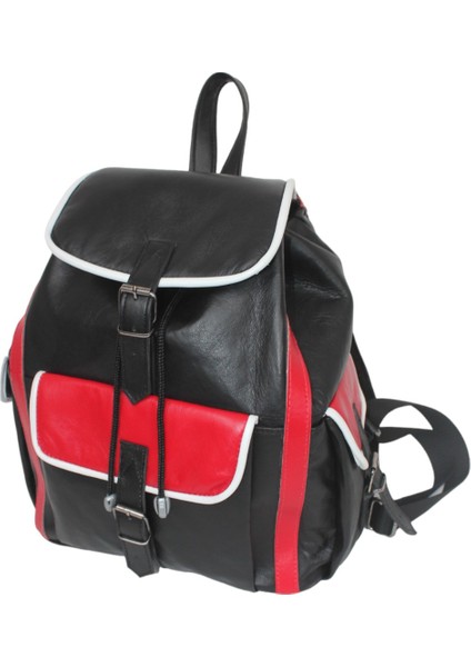 Hakiki Deri Sırt Çantası Siyah Kırmızı Beyaz Garnili 3 Cep Model ÇNTDRSYHKRMZBYZ3CEP01 Okulda,İşte,Kursta,Tatilde indirimleri