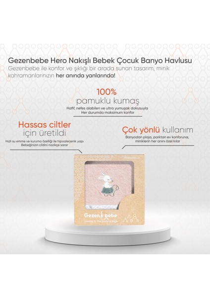 Hero Nakışlı Bebek Çocuk Banyo Havlusu (70x140) Bunny