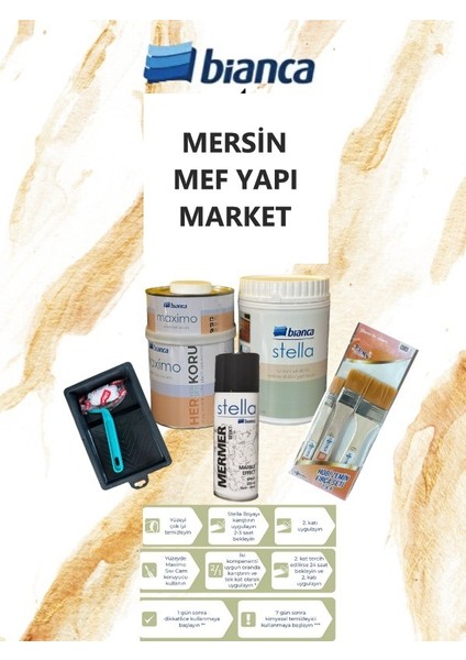 Stella Set Boya 1lt-Mermer Efekt Sprey - Maximo Sıvı Cam - Ipek Fırça ve Boyama Seti - 77 Renk Seçeneği