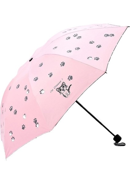Hss Pati Desenli Mini Katlanır Şemsiye - Pembe (Yurt Dışından)