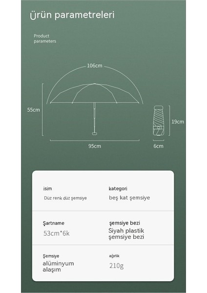 Lbw Mini Taşınabilir Kadın Katlanır Güneş Koruyucu Şemsiye - Siyah (Yurt Dışından)