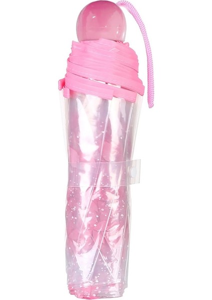 Yağmur Rüzgar Geçirmez Şeffaf 3 Katlı Şemsiye Pembe (Yurt Dışından)
