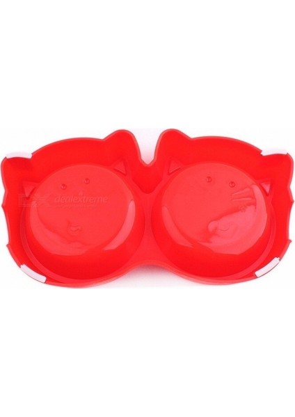 Plastik Kedi Yüzü Şekilli Pet Kase Besleme Aracı, Çevre Koruma Toksik Olmayan Köpek Maması Çift Kase Sofra Mavi (Yurt Dışından)