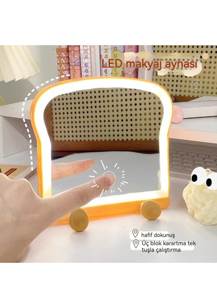 Yaratıcı LED Makyaj Aynası Tost Ekmeği Şekli Dolum Aynası (Yurt Dışından)