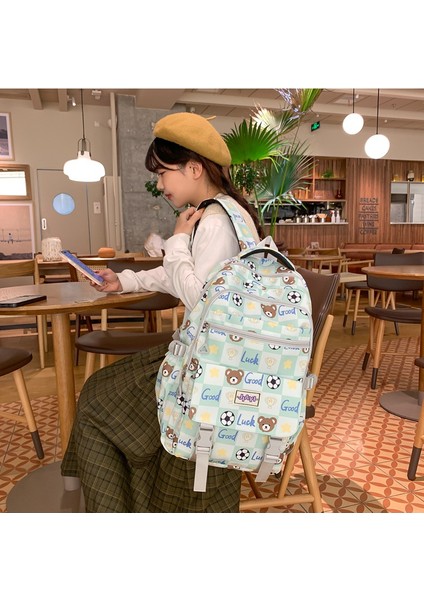 Trendy Nylon Fashionable Cartoon Backpack Korean Edition Fasual Simple Large Capacity Student Backpack (Yurt Dışından)