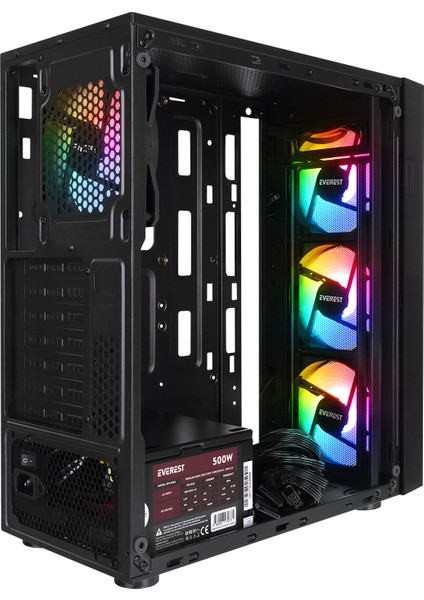 Faced V3 Mesh 500W Temperli Camlı 4X12CM Sabit Rainbow Fanlı Atx Mid-T Gaming Oyuncu Kasası