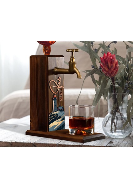 Kişiye Özel Kabartma Isimli Manzara Tasarımlı Musluklu Ahşap Viski Standı-10 Viski Çeşmesi, Doğum Günü Hediyesi, Içki Dispenseri fırsatları