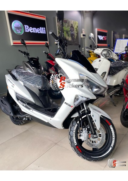 Bridgestone & Kuyruk Motorsiklet Scooter Lastik Yazısı Sticker 8 Adet (Rks Mondial Falcon Kuba Yamaha Honda Tüm Motorlara Uyumlu)