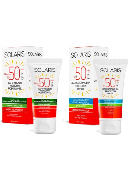 Yağlı Ciltler İçin Jel Güneş Kremi Mat Spf 50+ 50 ml ve Yaşlanma Karşıtı Güneş Kremi Spf 50+