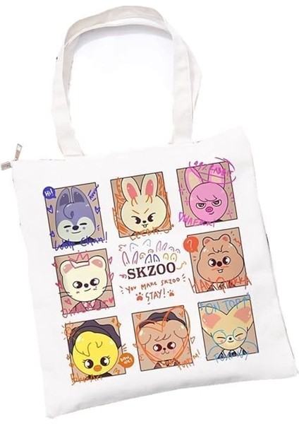 Kpop Sokak Çocuk Skzoo Makyaj Çantası Skz Omuz Çantası Tuval Baskı Basit Yaratıcı Skz Hayranları Için (Yurt Dışından)