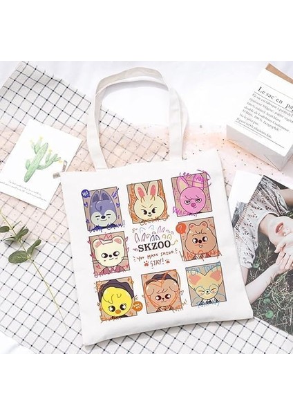 Kpop Sokak Çocuk Skzoo Makyaj Çantası Skz Omuz Çantası Tuval Baskı Basit Yaratıcı Skz Hayranları Için (Yurt Dışından) fiyatları