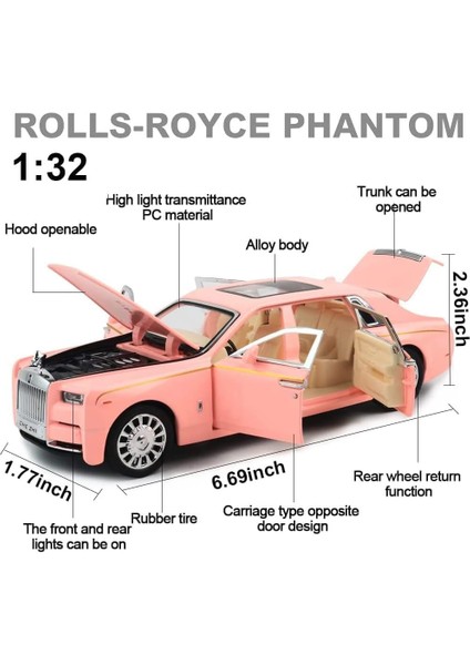 1: 32 Rolls Royce Phantom Alaşım Sesli ve Işıklı Echo Araba Modeli Oyuncak, Çocuklar ve Erkek Çocuklar Için 6 Yapraklı Kapı Açma Hediyesi, Koleksiyonluk (Pembe) (Yurt Dışından) modelleri