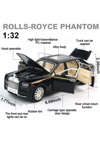 1: 32 Rolls Royce Phantom Alaşım Sesli ve Işıklı Echo Araba Modeli Oyuncak, Sesli ve Işıklı, Çocuklar ve Erkek Çocuklar Için 6 Yapraklı Kapı Açma Hediyesi, Koleksiyonluk (Siyah) (Yurt Dışından) modelleri