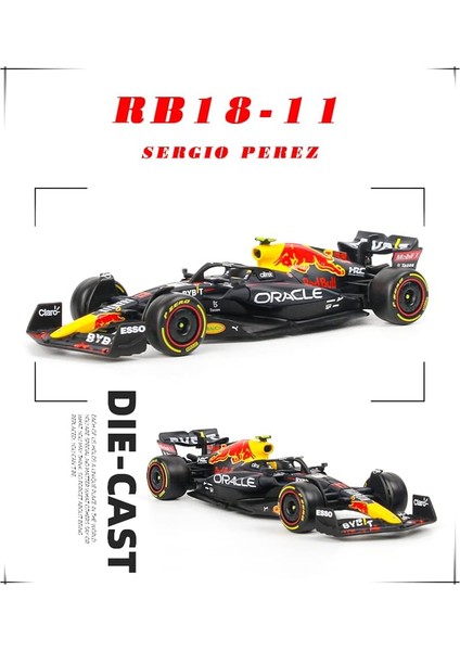 Bburago 1:43 Yeni 2022 F1 Red Bull Racing RB18 1 # Verstappen 11 # Perez Özel Boya Formula Bir Alaşım Süper Oyuncak Araba Modeli (RB18 #11 W/akrilik Kutu) (Yurt Dışından)