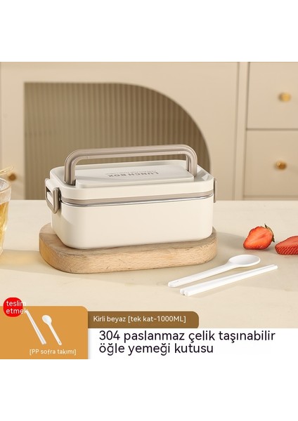 304 Paslanmaz Çelik Yalıtımlı Yemek Kabı Japon Dikdörtgen Tek Katmanlı Yemek Kabı Çatal Bıçak Takımı ile Mühürlü Öğrenci Taşınabilir Yemek Kabı (Yurt Dışından)