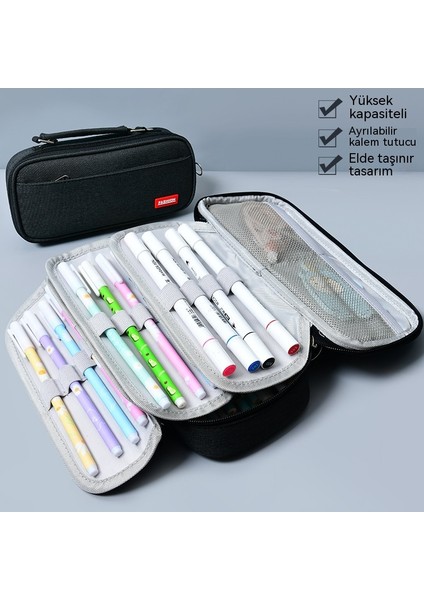 Kanvas Kalem Çantası Büyük Kapasiteli Basit Çok Fonksiyonlu Kalem Çantası Lise Ortaokul Öğrencisi Kırtasiye Çantası (Yurt Dışından) fırsatları