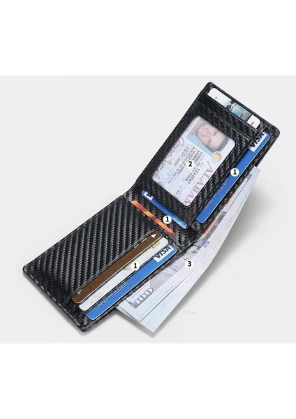 Minimalizm Hava Etiketi Cüzdan Rfıd Karbon Fiber Mini Cüzdan Erkek Kredi Kartı Tutucu Ince Hakiki Deri Cüzdan Erkekler Içın Para Klip (Yurt Dışından)