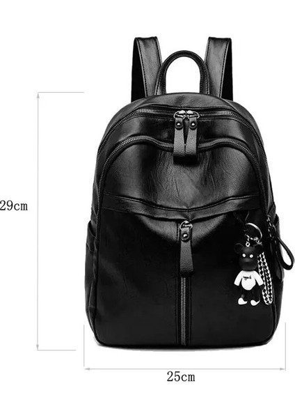 Kadınlar Katı Siyah Rahat Vahşı Sırt Çantası Kadın Büyük Kapasiteli Fermuar Kapatma Moda Sırt Çantası Çantası Ayı Kolye (Yurt Dışından) fırsatları