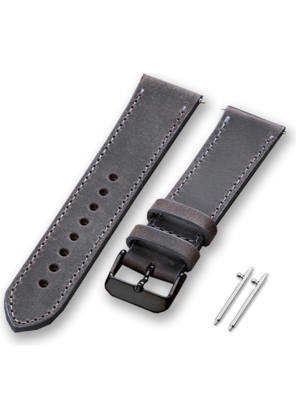 Xiaomi Mi Watch Xiaomi S3 - S2 - S1 Active 22MM Hakiki Deri Kordon Gri Deri Kayış Akıllı Saat Kordonu