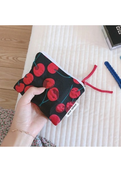 B Tipi Stili Küçük Kiraz Baskı Saklama Torbaları Kadınlar Için Kız Çocuk Mini Kozmetik Makyaj Çantası Güzellik Durumda Küçük Para Telefon Kılıfı Çanta (Yurt Dışından)