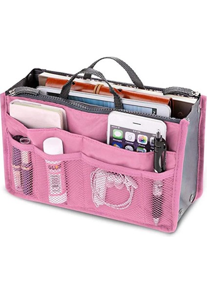Pembe Tarzı Yeni Bayanlar Taşınabilir Organizatör Çantası Çok Fonksiyonlu Seyahat Bölmesi Çanta Kadın Basit Fermuar Depolama Kozmetik Çantası (Yurt Dışından)