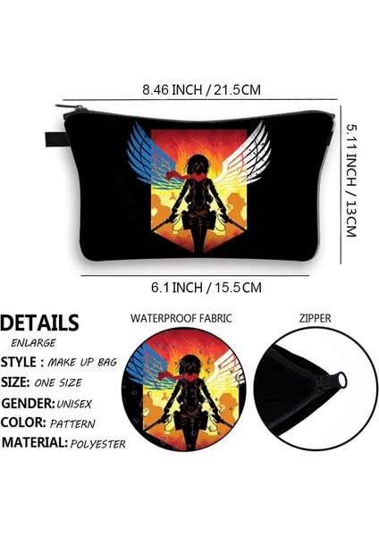 SHZBATTACK30 Tarzı Anime Attack On Titan Kozmetik Çantası Kadın Makyaj Çantaları Levi Mikasa Eren Bayanlar Kozmetik Kutuları Organizatör Saklama Torbaları (Yurt Dışından)