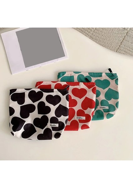 Siyah Stil Kırmızı Siyah Yeşil Kalp Baskılı Kozmetik Çantaları Kadınlar Için Kadife Büyük Makyaj Çantaları Organizatör Seyahat Telefonu Tuvalet Yıkama Torbaları (Yurt Dışından) modelleri