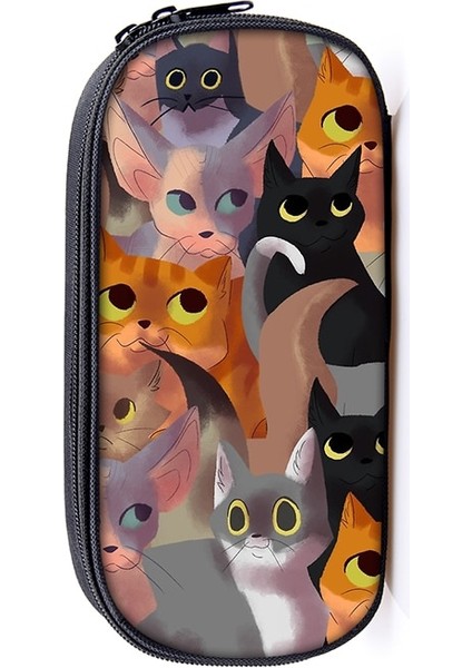 Kensen Shop QBBMM28H Stili Sevimli Kedi Baskı Okul Kalem Çantası Kız Erkek Kalem Kutusu Kanvas Kalem Çantası Kawaii Siyah Kedi Kalem Kutusu Kadın Kozmetik Çantası Makyaj Çantası (Yurt Dışından)