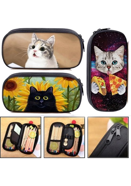 Kensen Shop QBBMM28H Stili Sevimli Kedi Baskı Okul Kalem Çantası Kız Erkek Kalem Kutusu Kanvas Kalem Çantası Kawaii Siyah Kedi Kalem Kutusu Kadın Kozmetik Çantası Makyaj Çantası (Yurt Dışından)