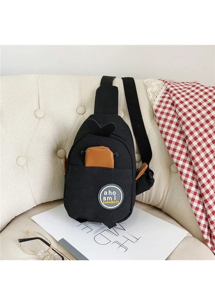 Siyah Stil 2021 Yeni Sevimli Karikatür Ördek Messenger Çanta Bayanlar Sonbahar Rahat Kanvas Göğüs Çanta Kore Moda Omuz Çantası (Yurt Dışından)