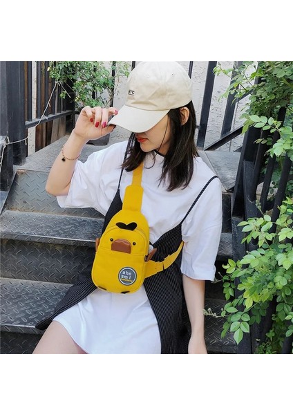 Siyah Stil 2021 Yeni Sevimli Karikatür Ördek Messenger Çanta Bayanlar Sonbahar Rahat Kanvas Göğüs Çanta Kore Moda Omuz Çantası (Yurt Dışından)