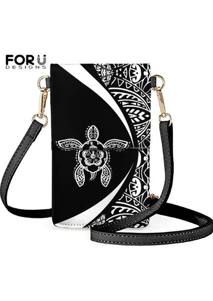 Bordo Tarzı Forudesıgns Moda Pu Deri Cep Telefonu Çantası Kadın Hawaii Kabilesi ve Hibiscus Kaplumbağa Baskılı Kadın Kalıp Çantaları (Yurt Dışından)