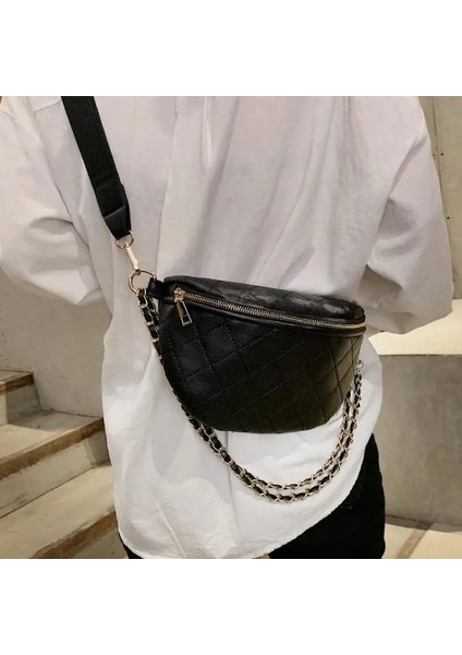Kırmızı Stil Moda Pu Deri Kadın Bel Çantası Zinciri Eşkenar Dörtgen Düz Renk Çok Işlevli Büyük Kapasiteli Bel Çantası Yeni Kadın Kemer Çantası (Yurt Dışından) modelleri