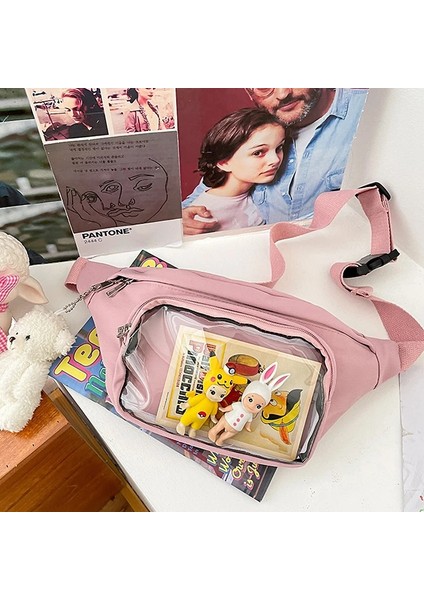 Beyaz Stil Ita Çanta Bayanlar Crossbody Göğüs Çanta Şeffaf Cep Ekran Anime Bebekler Siyah Pembe Kawaii Itabag Omuz Göğüs Mini Çanta (Yurt Dışından)