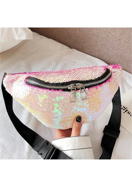 Beyaz Stil Kadın Pullu Fanny Paketi Moda Kadın Bel Çantası Yeni Göğüs Kılıfı Omuz Çantası Glitter Bum Kemerleri Çanta Bel Paketleri (Yurt Dışından)