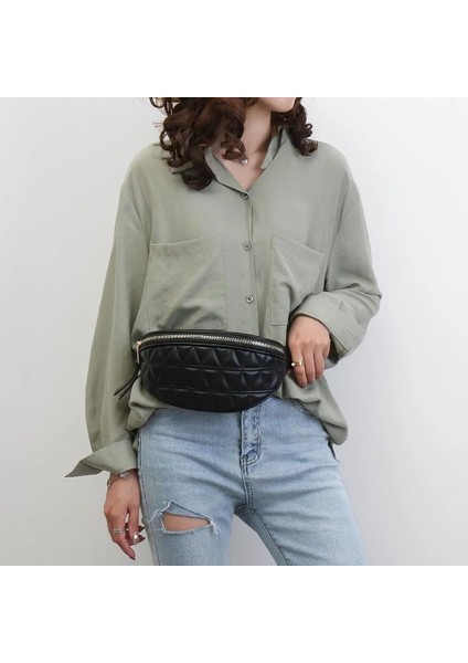 Siyah Stil Moda Pu Deri Bel Çantası Lüks Tasarımcı Bel Paketi Genişletilebilir Kadın Cep Telefonu Crossbody Omuz Çantası Çanta (Yurt Dışından)