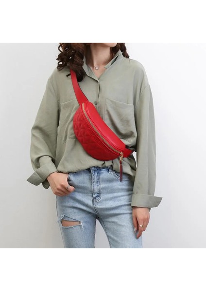 Siyah Stil Moda Pu Deri Bel Çantası Lüks Tasarımcı Bel Paketi Genişletilebilir Kadın Cep Telefonu Crossbody Omuz Çantası Çanta (Yurt Dışından)