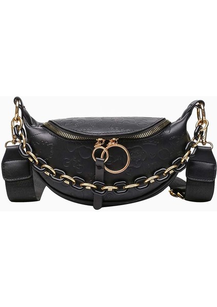 Siyah Stil Yüksek Li Pu Deri Eyer Çantaları Vintage Kadın Bel Kemeri Çantaları Tasarımcısı Saf Renk Crossbody Göğüs Çantaları Bayanlar Fanny Paketi (Yurt Dışından)