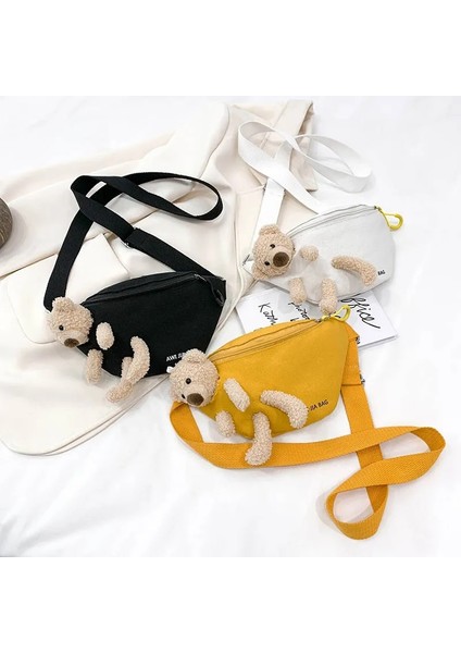 Beyaz Bel Çantası Stili Kadının Çantası Kanvas Bel Çantası Artoon Teddy Bear Sevimli Moda Crossbody Göğüs Cag Outdoor Kız Çantası Fanny Packs Kemer Bel Ba (Yurt Dışından)