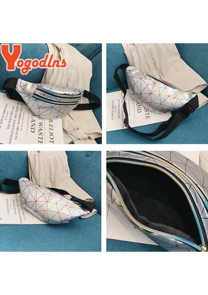 Gümüş Tarzı 32X8X16CM Yogodlns Kadınlar Için Yeni Moda Çift Fermuarlı Bel Çantası Pu Deri Ekose Omuz Çantası Rahat Lazer Göğüs Crossbody Çanta Bolsas (Yurt Dışından) modelleri