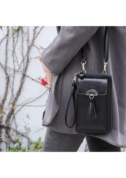 Siyah Stil Kavıs Yeni Crossbody Cep Telefonu Omuz Çantaları Kadın Cüzdan Cep Telefonu Çanta Moda Günlük Kullanım Kart Sahibinin Mini Çanta Kadınlar Için (Yurt Dışından) modelleri