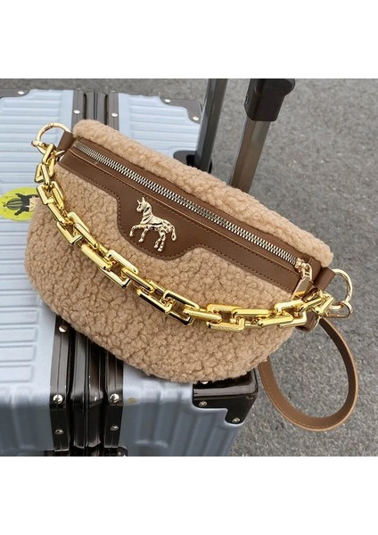 Leopar Tarzı Lüks Zincir Bel Çantası Kadın Yünlü Kumaş Fanny Paketi Moda Göğüs Paketi Mini Kadın Kemer Çantaları Kadın Omuz Crossbody Çanta (Yurt Dışından) modelleri