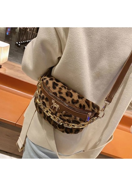Leopar Tarzı Lüks Zincir Bel Çantası Kadın Yünlü Kumaş Fanny Paketi Moda Göğüs Paketi Mini Kadın Kemer Çantaları Kadın Omuz Crossbody Çanta (Yurt Dışından) indirimleri