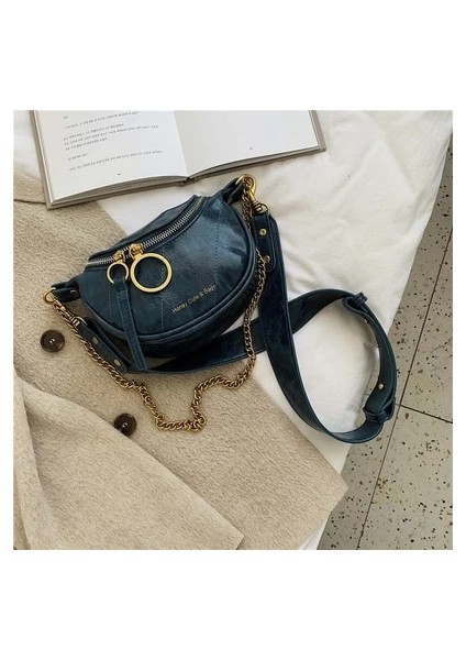 Mavi Stil Doranmı Vintage Iplik Bel Paketi Wome Mektup Baskılı Bel Paketi Kadın Crossbody Göğüs Çantası Nerka BG077 (Yurt Dışından)