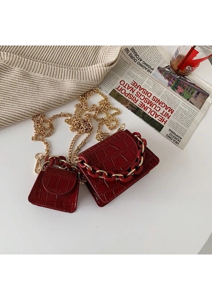 Kırmızı Stil Büyük 13X6X11CM Vintage Süper Mini Taş Desen Çanta Akrilik Zincir Kadın Crossbody Çanta Kadın Ins Sıcak Mini Timsah Sikke Ruj Çantalar (Yurt Dışından)