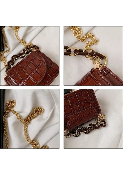 Kırmızı Stil Büyük 13X6X11CM Vintage Süper Mini Taş Desen Çanta Akrilik Zincir Kadın Crossbody Çanta Kadın Ins Sıcak Mini Timsah Sikke Ruj Çantalar (Yurt Dışından)