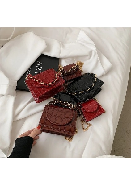 Kırmızı Stil Büyük 13X6X11CM Vintage Süper Mini Taş Desen Çanta Akrilik Zincir Kadın Crossbody Çanta Kadın Ins Sıcak Mini Timsah Sikke Ruj Çantalar (Yurt Dışından)
