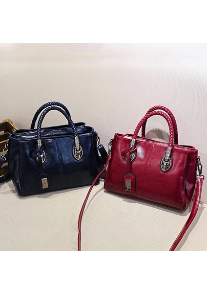 Siyah Stil 30X14X20CM Kadınlar Için Vintage Boston Çantaları Postacı Çantaları Kadın Omuz Çantaları Tote Moda Yağ Balmumu Deri Çantalar Günlük Crossbody Çantalar (Yurt Dışından) modelleri