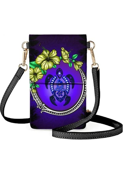 Kayısı Tarzı Forudesıgns Moda Pu Deri Cep Telefonu Çantası Kadın Hawaii Kabilesi ve Hibiscus Kaplumbağa Baskılı Kadın Kalıp Çantaları (Yurt Dışından)